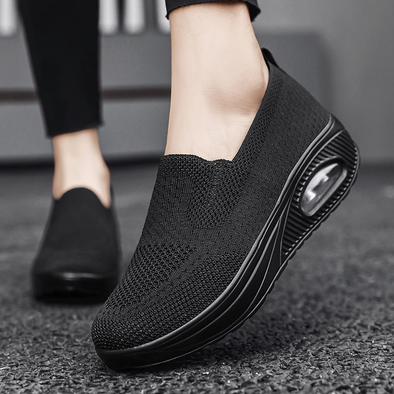 Women Slip on Walking Shoes Air Cushion Sneakers Pink Grey Black Blue Elevator Platform Orthopedic Socks Shoes Plus Size