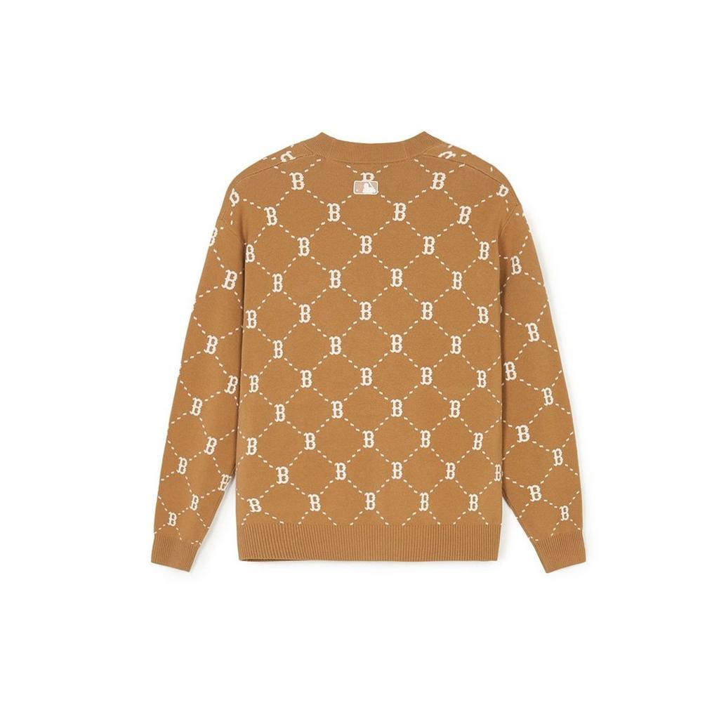 MLB Boston Red Sox Front Diamond Letter Combination Cardigan Unisex knitwear Brown 3AKCM0241-43CAL