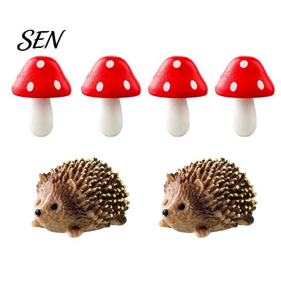 Cute Hedgehog Mushroom Set Micro Landscape Ornaments for Moss Terrariums Fairy Garden Decor, Miniature Decor Figurine, Mini Statue, Potted Plant
