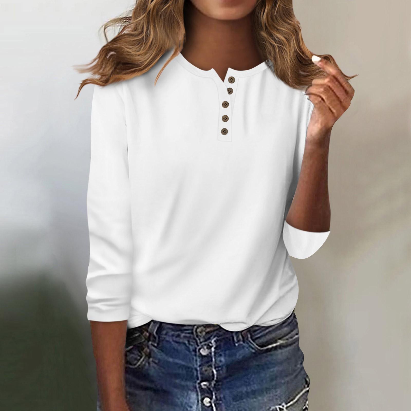 

Женская мода, повседневная свободная однотонная футболка с круглым вырезом и рукавами 3/4, женский топ XL белый