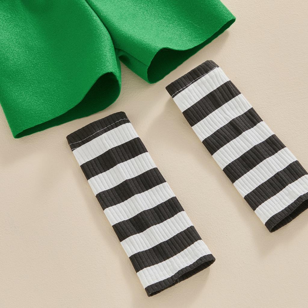 Infant Baby Girl St. Patty's Costume Shamrock Sleeveless Tank Tops with Shorts and Stripe Leg Warmer Hat Set