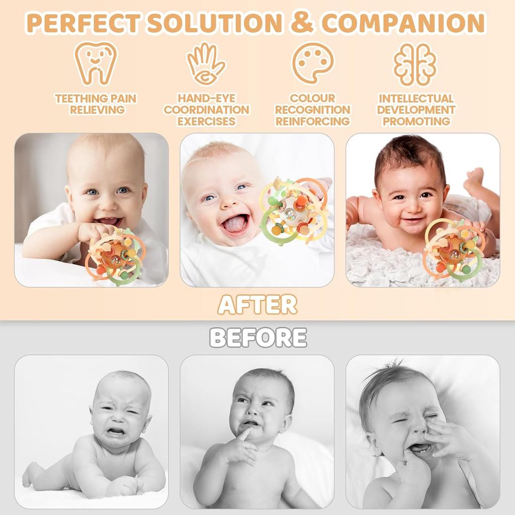 Baby Sensory Teething Toys for Babies Montessori Toys Infant Teethers Relief Chew Silicone Baby Rattle Balls Toys 0 3 6 12 Month