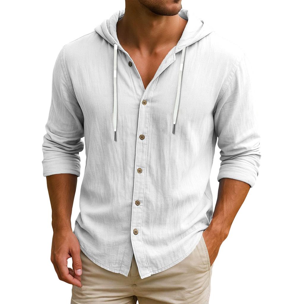 Herren Kapuzen T-Shirt Farbe Baumwolle und Leinen Herren Freizeit Langarm Top
