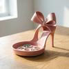 High Heels Jewelry Tray Pink Shoe Shaped Trinket Dish for Rings Earrings Necklaces Decorative Bowknot Desk Vanity Organizer for Women
