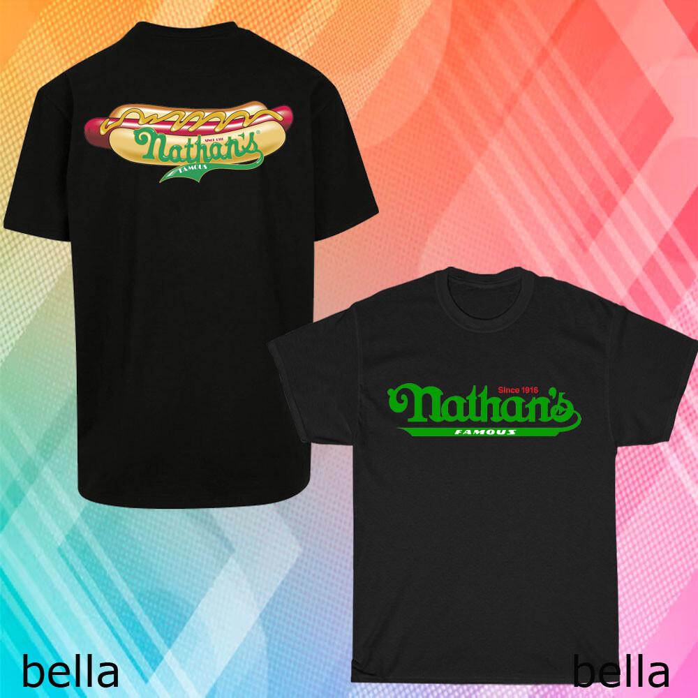 New Nathans Famous Hot Dog Logo T-Shirt Funny Size S to 5XL L