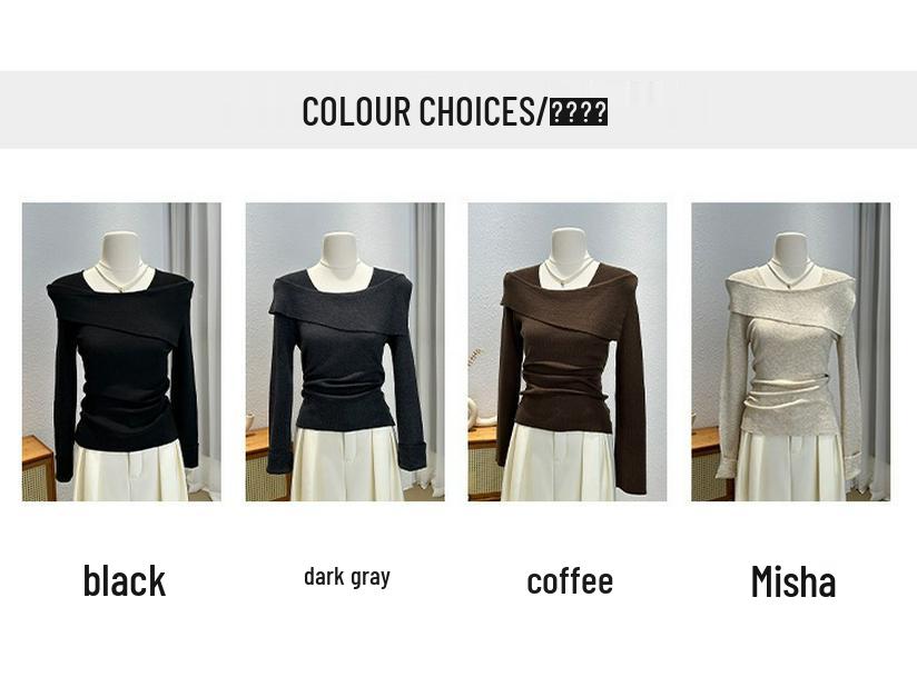 Versatile One-Shoulder Long-Sleeve Knit Top - Slimming Women's Fashion Shirt