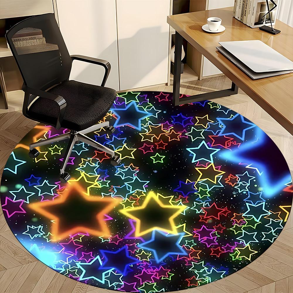 1pc Colorful Stars Chair Carpet for Office, Round Non Slip Durable Large Size Office Carpet, Suitable for Office