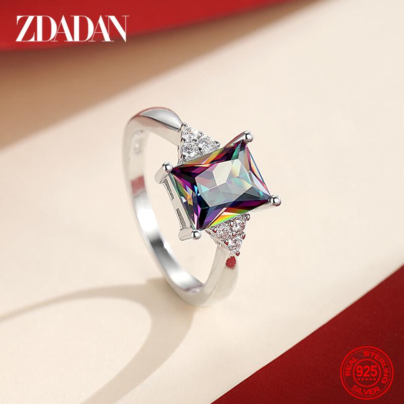 925 Sterling Silber Quadratischer Aquamarin Ring für Damen Mode Hochzeits Schmuck