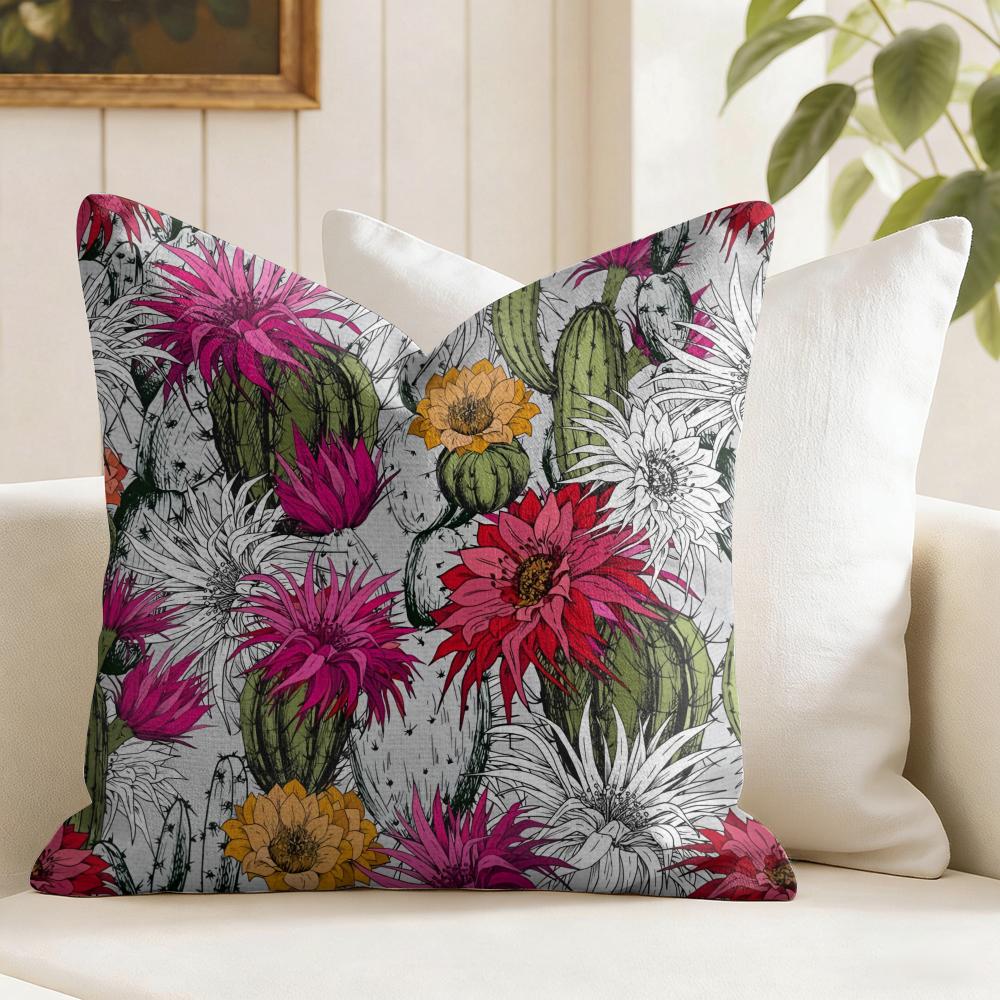 Cactus Pattern Cushion Cover Natural Linen Pillow Cover DoubleSided Print Cushion Cover for Sofa Home Decor