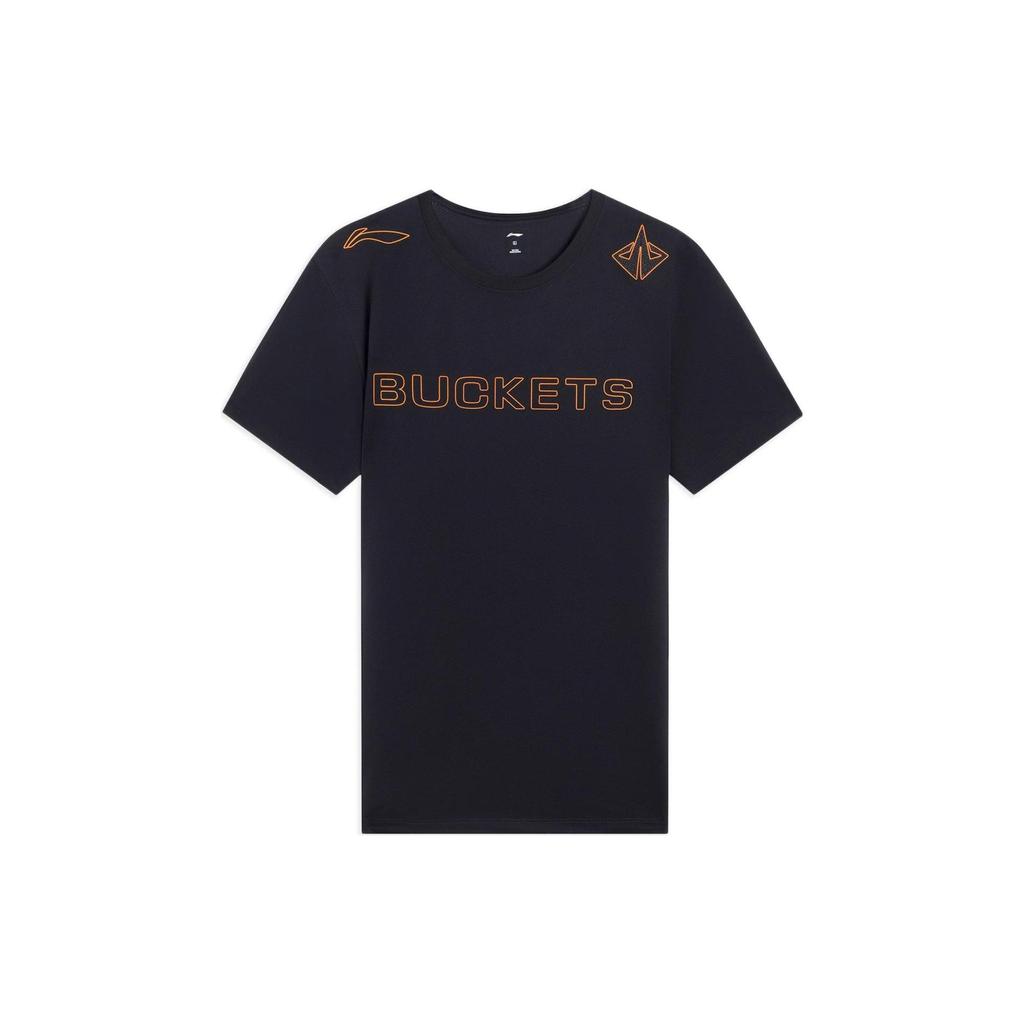 Li-Ning Sports Basketball Series Letter Print Crew Neck Short Sleeve T-Shirt Men Tops Black ATSS585-1