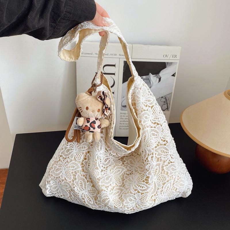 Shoulder bag women's pastoral style water-soluble lace summer gentle fairy large capacity commuter tote bag niche handbag