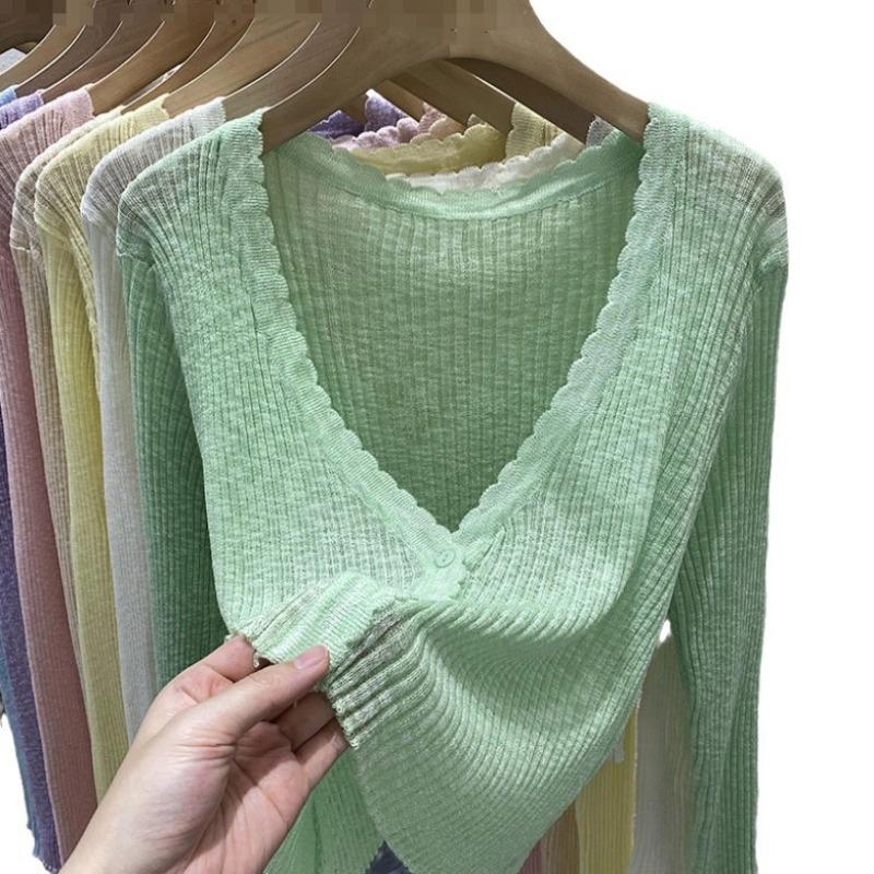 Knitted Cardigan Women's Summer Thin, Short Top, Air-conditioned Shirt, Shawl, Ice Silk Long-sleeved Sunscreen Jacket