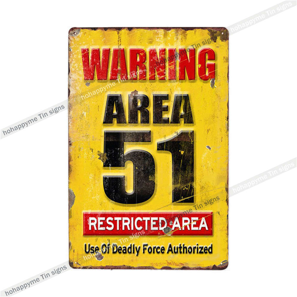 Metal Plate Sign Area 51 UFO Retro Decorative Wall Plaque Pub Club Bar Accessories Tin Painting Poster Vintage Home Decor20x3