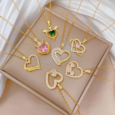 Collar de Cobre Micro-Incrustado Amor Moda Lujo Ligero Temperamento Precioso Diamante Completo Femenino Versátil Cadena Clavícula Acero Titanio
