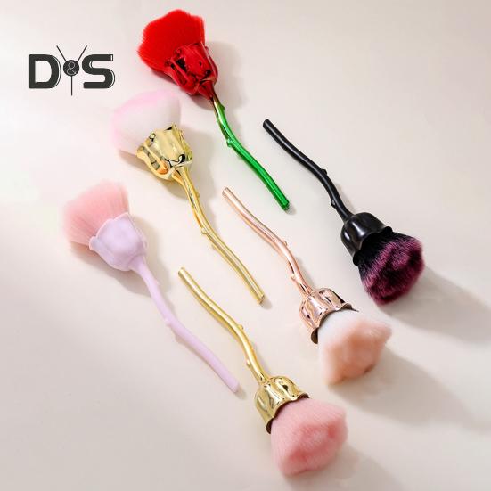 Nail Art Brush Soft Bristles Comfortable Grip Manicure Brush Artificial Fiber Wool Rose Flower Shape Nail Brush Manicure Tool