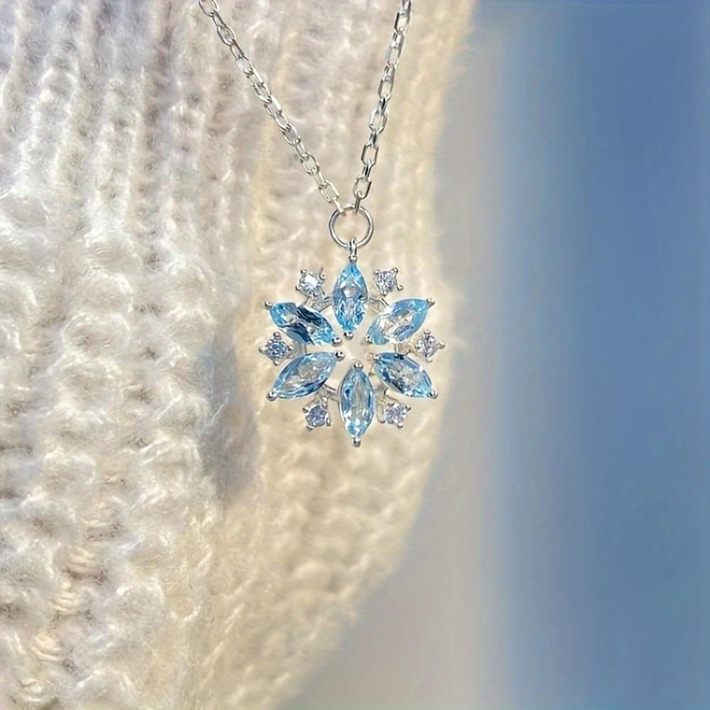 

Creative Exquisite Sky Blue Snowflake Pendant Necklace for Women Christmas Birthday Gift синий