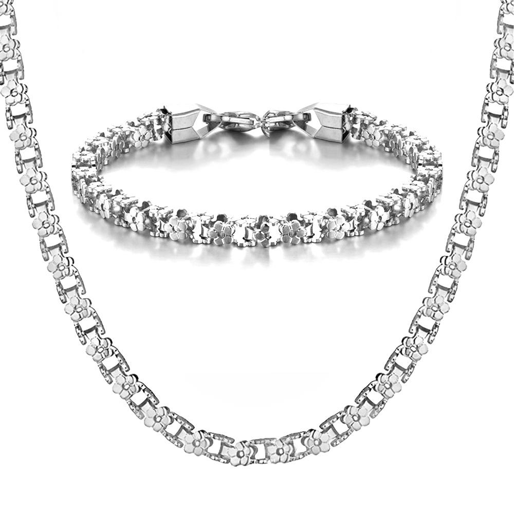 Gold Color Stainless Steel 8mm Byzantine Link Chain Bracelets Necklace For Women Men  Party Wedding Jewelry Sets Gifts