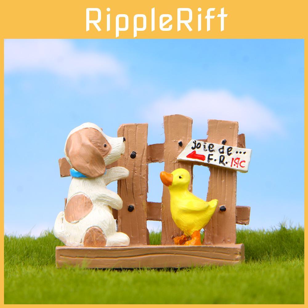 Cute Cartoon Fence Duck Dog Mini Model Ornament For Succulents And Small Garden Scenes