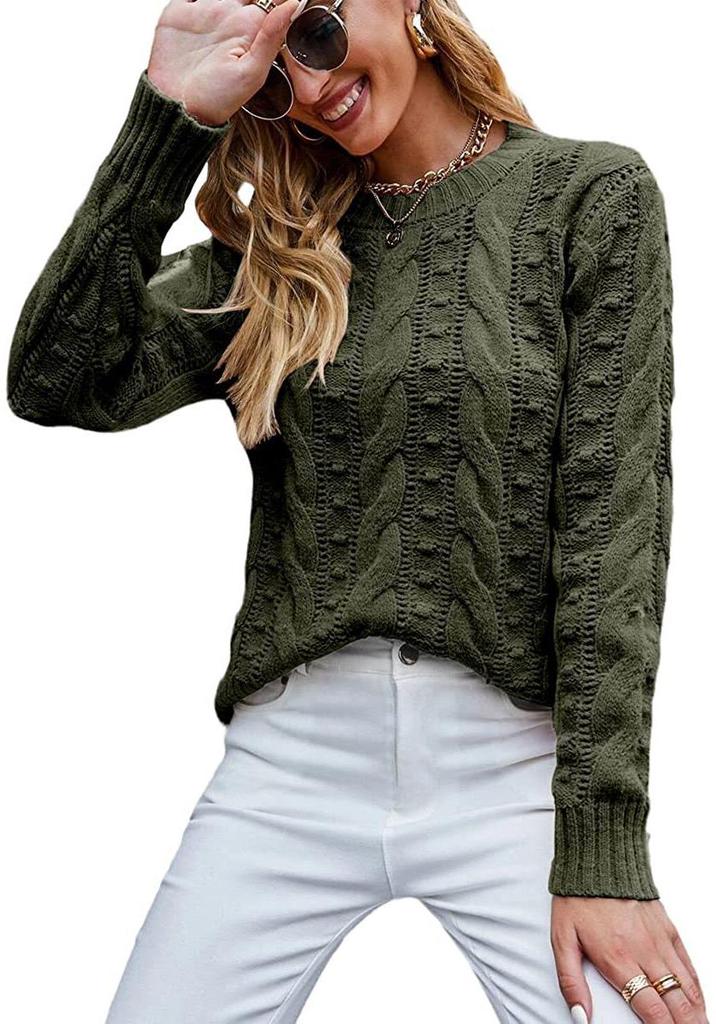 2026 Autumn Winter Women's Long Sleeve Cable Knit Pullover Sweater