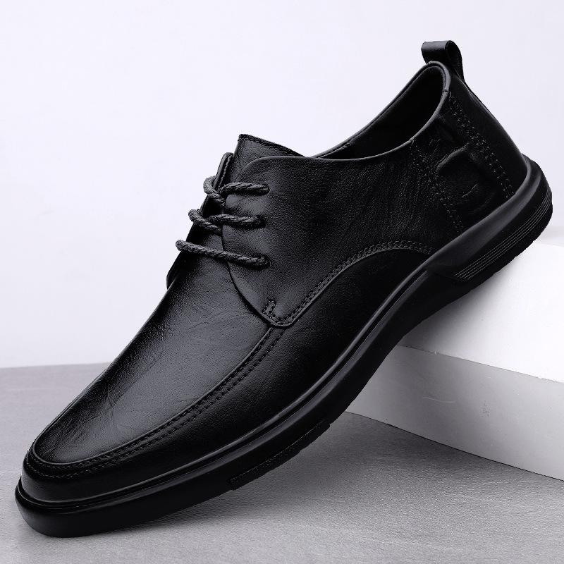 

Leather shoes men s spring 2025 new British style platform business casual shoes leather lace-up leathershoes 38 чёрный
