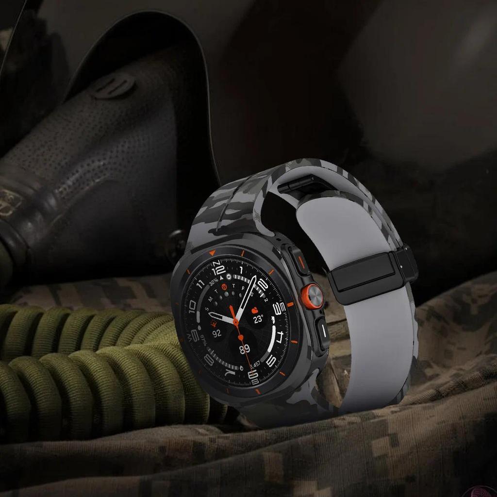 Camouflage Band for Samsung Galaxy Watch Ultra 47mm Silicone Magnetic Bracelet for Galaxy Watch 7 Ultra Replacement Watchband