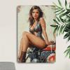Hisun Tin Sign HD Metal Tin Sign Vintage Pin Up Girl on Motorcycle Retro Metal Poster Biker Themed Wall Art Decor for Garage Bar Man Cave Wa