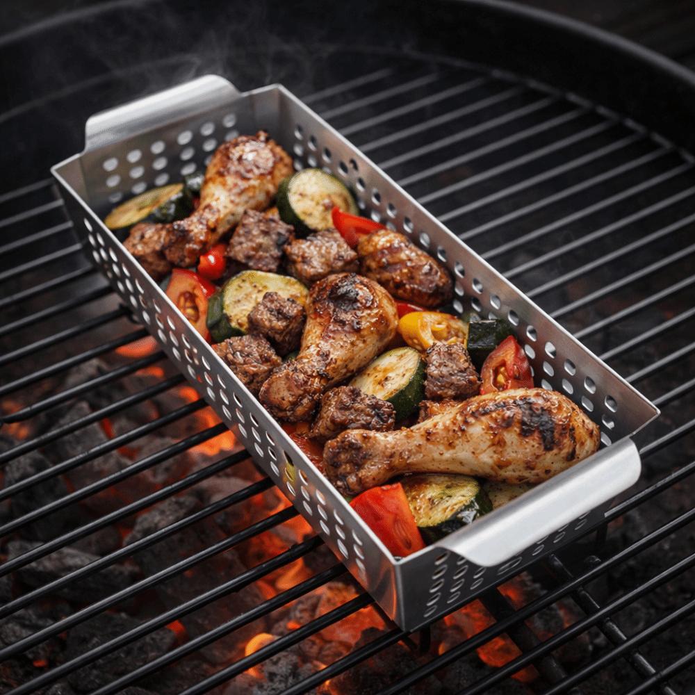 Stainless Steel Grilling Plate Leakage Hole Design BBQ Tray Frying Food Holding Pan Outdoor