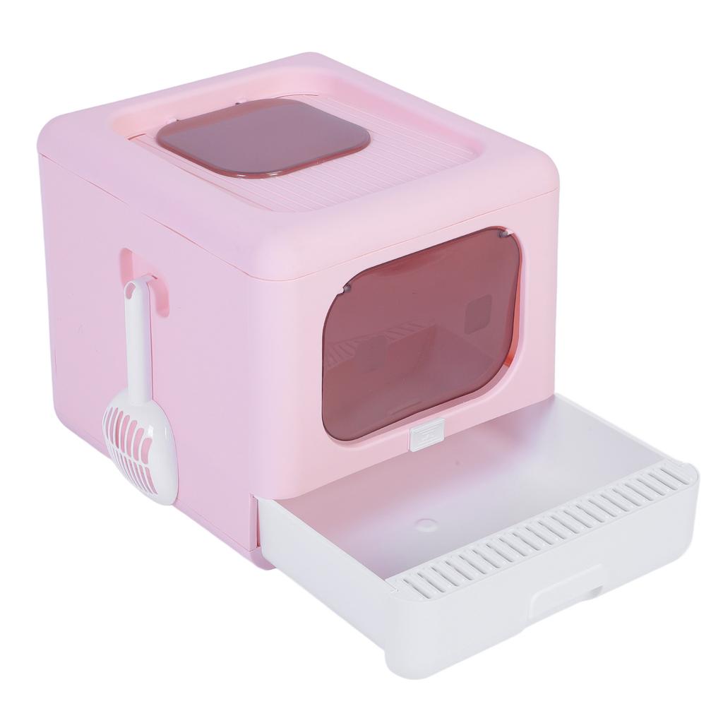 Foldable Cat Litter Box Large Size Top Entry Anti Splashing Enclosed Kitty Litter Box for Home Pink