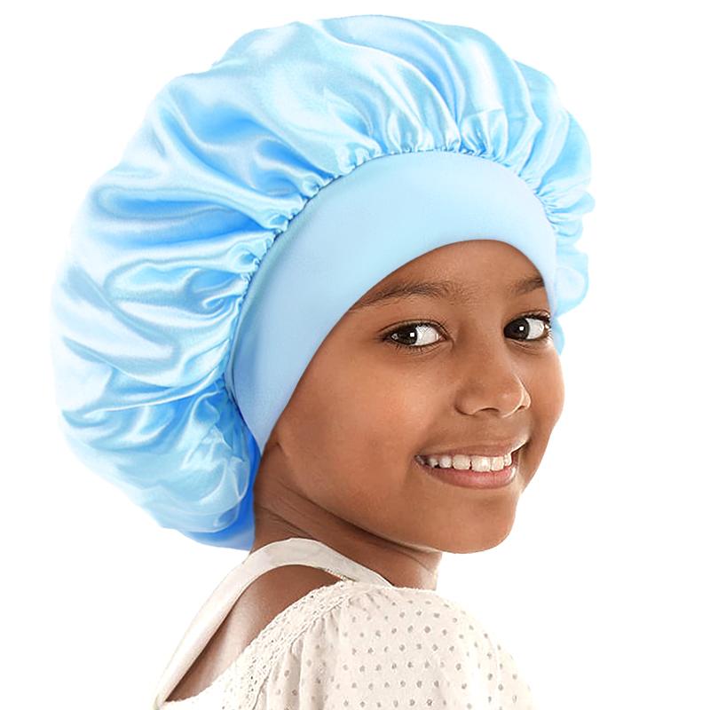 Kids Sleeping Cap Satin Night Sleep Cap Wide Band Elastic Turban Headwear Bonnet Hair Care Cap Infant Bonnet Toddler Hat