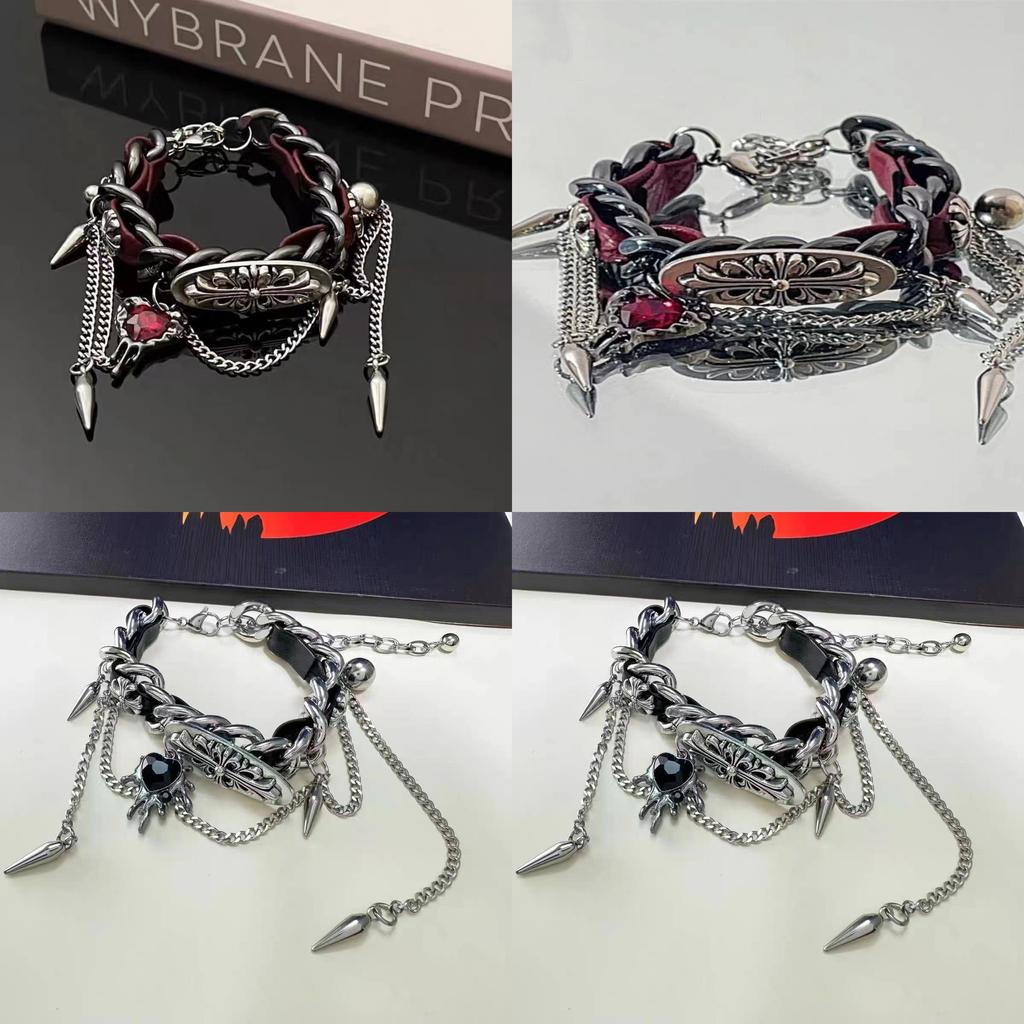 Y2k Gothic Punk Red Leather Bracelet Alloy Electroplated For Men And Women