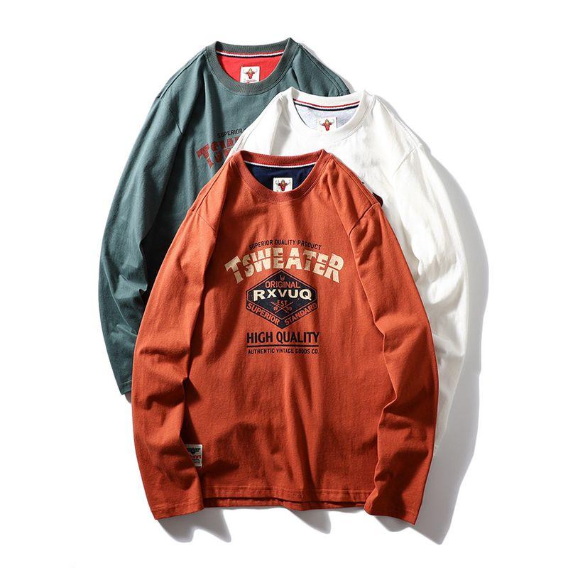 American Retro Print Pure Cotton Long Sleeves T-shirt Men 2024 New Arrival Spring and Autumn Bottoming Shirt Export Menswear T-shirt