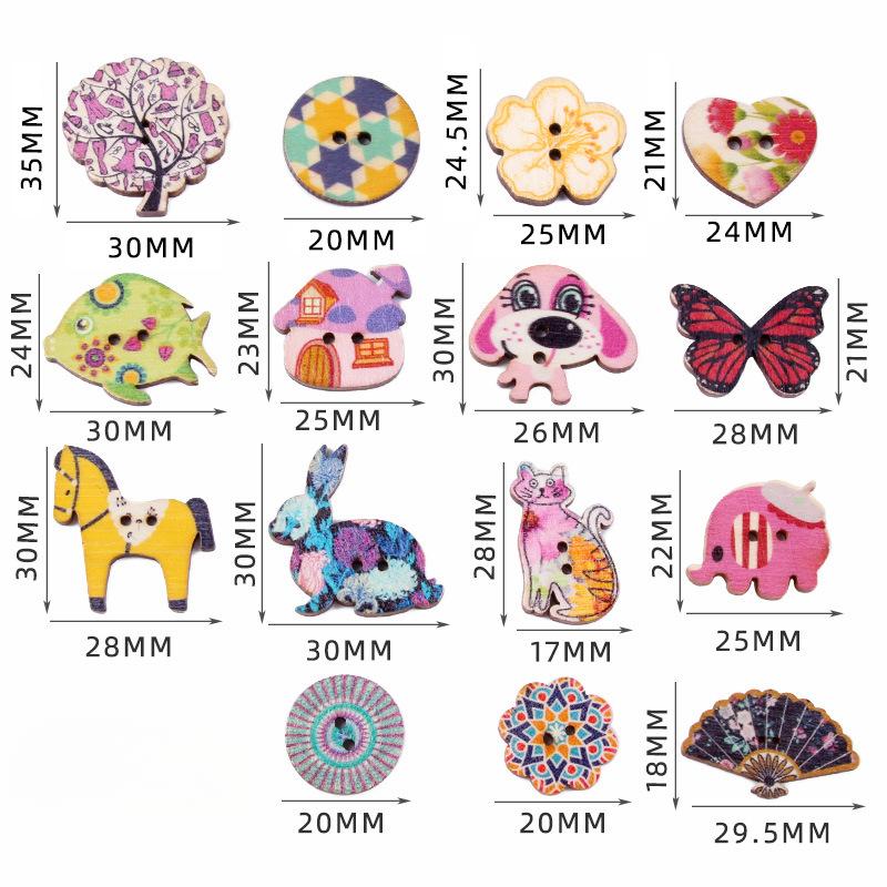 10pcs Rustic Handmade Wooden Buttons, Decorative Hand-Painted DIY Floral, Butterfly & Tree Designs for Crafts