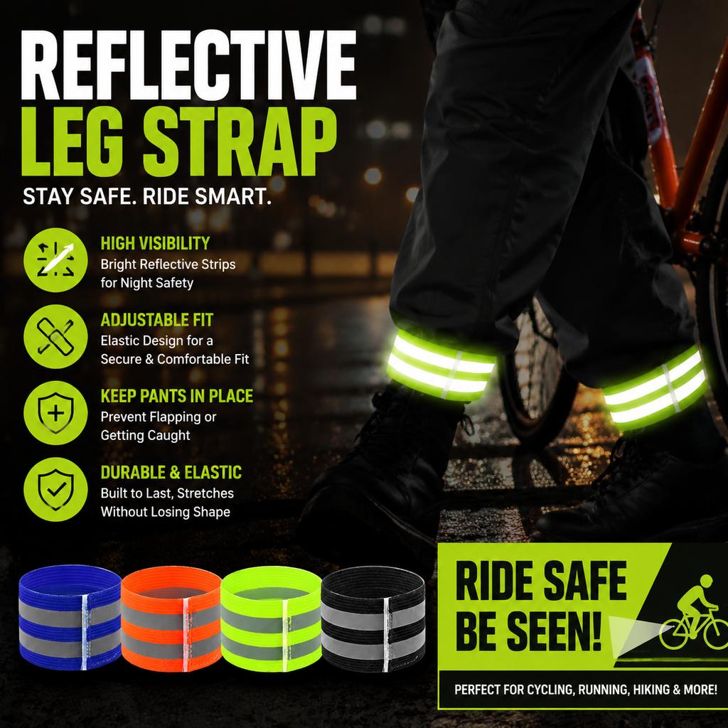 Bike Reflective Leg Cuff Strap Pants Holder Cycling Band for Folded Trousers High Visibility Night Safety Reflective Adjustable
