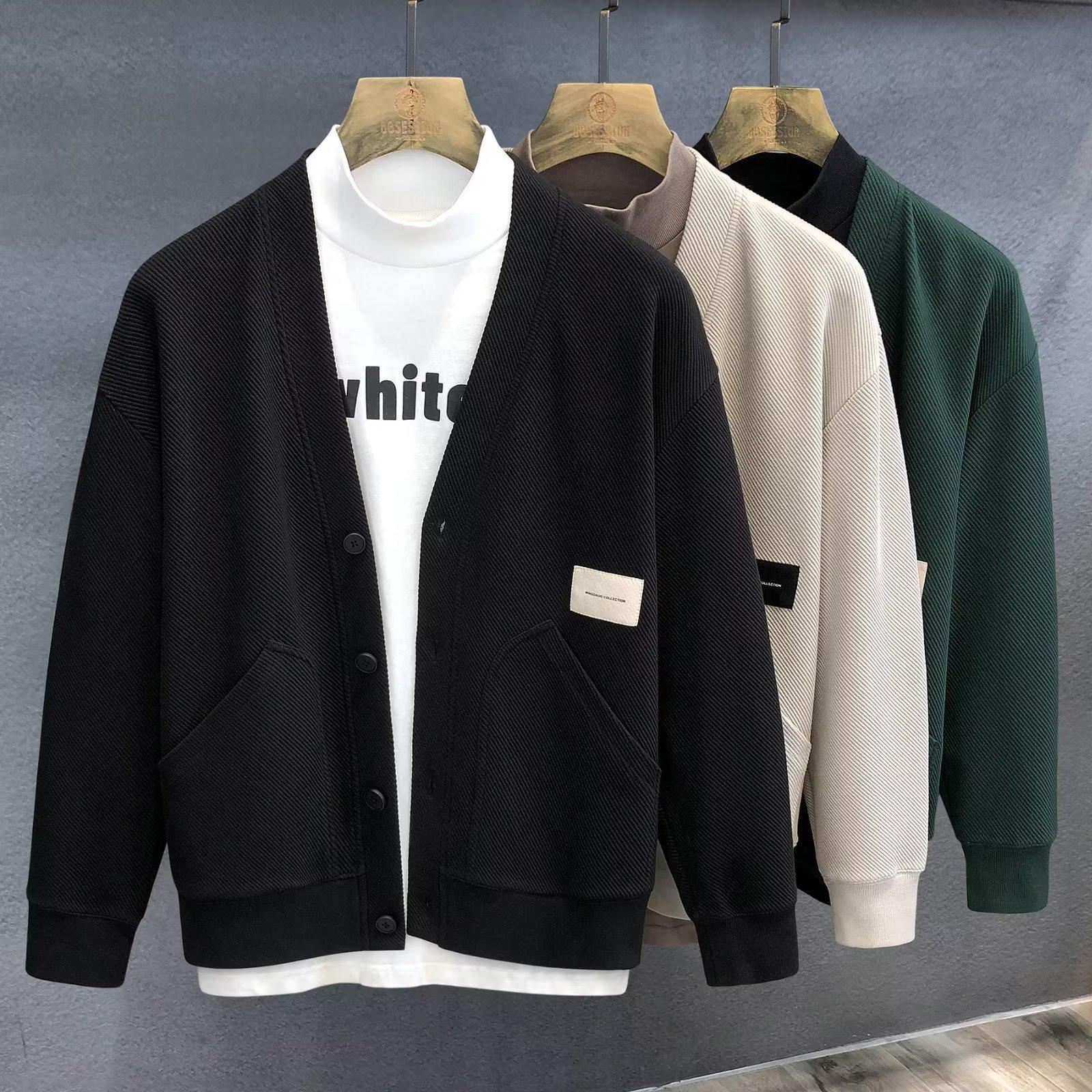 

Мужской модный кардиган с V-образным вырезом: Весенне-осенняя повседневная верхняя одежда в корейском стиле Large чёрный