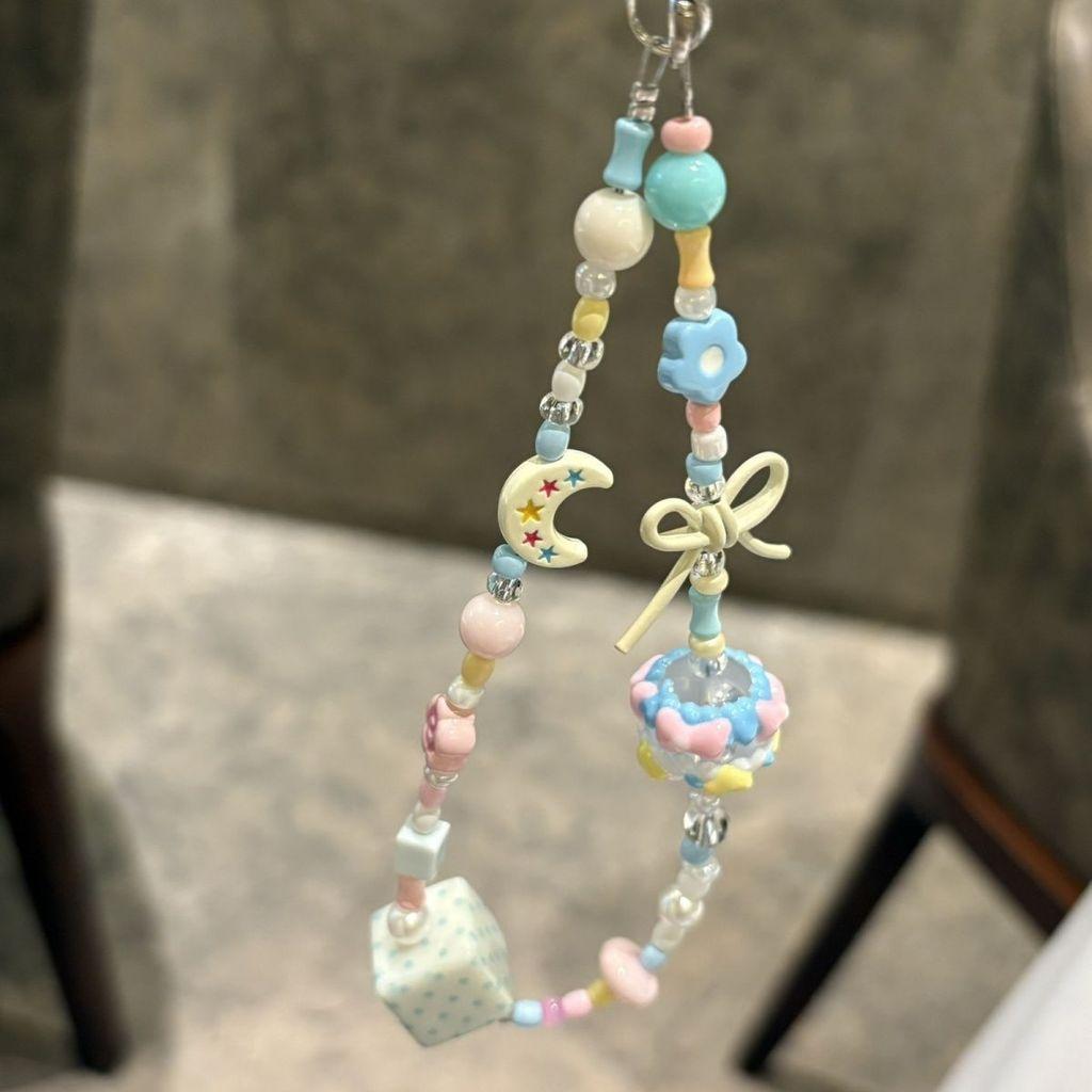 Candy Color Hand Painted Bead Phone Lanyard With Pvc Cord For Girls And Boys
