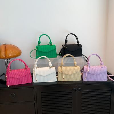 Bolsa Quadrada Pequena Simples Feminina Moda Verão Cor Sólida Bolsa de Ombro Bolsa de Mão Casual Bolsa Transversal Retrô
