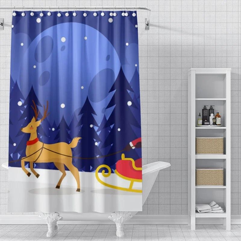 Home Shower Curtains For Bathroom Waterproof Curtain Fabric Modern Nordic Style Living Room Winter Decoration Merry Christmas