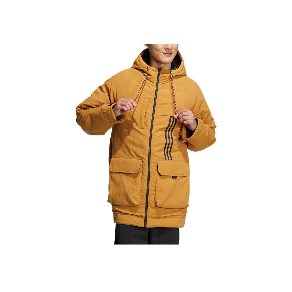 Adidas Neo Jednobarevná s logem a třemi pruhy Pánská/Dámská prošívaná péřová bunda s kapucí Hnědá HN4761