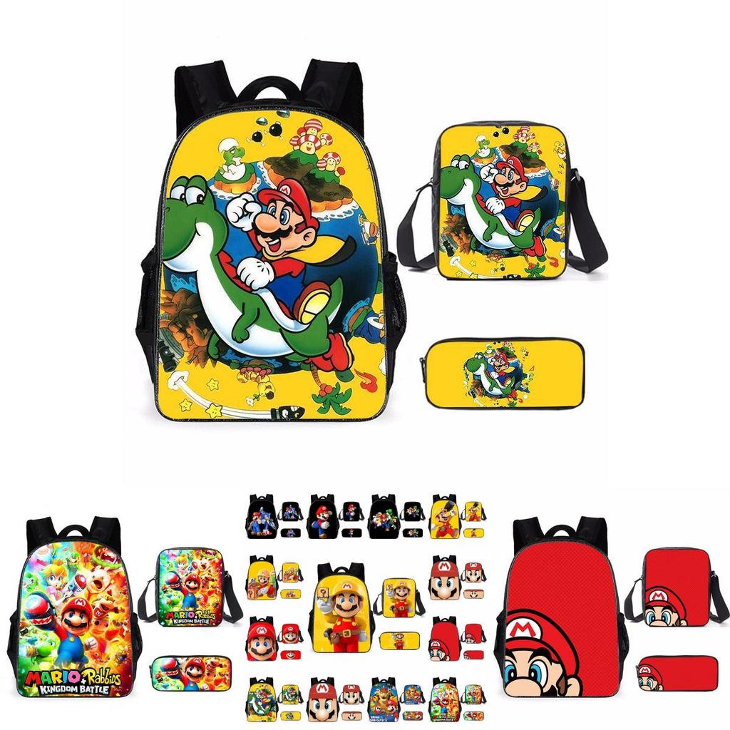 Super Mario Backpack School Bag With Lunch Bag And Pencil Pouch High Capacity Wear Resistant Breathable