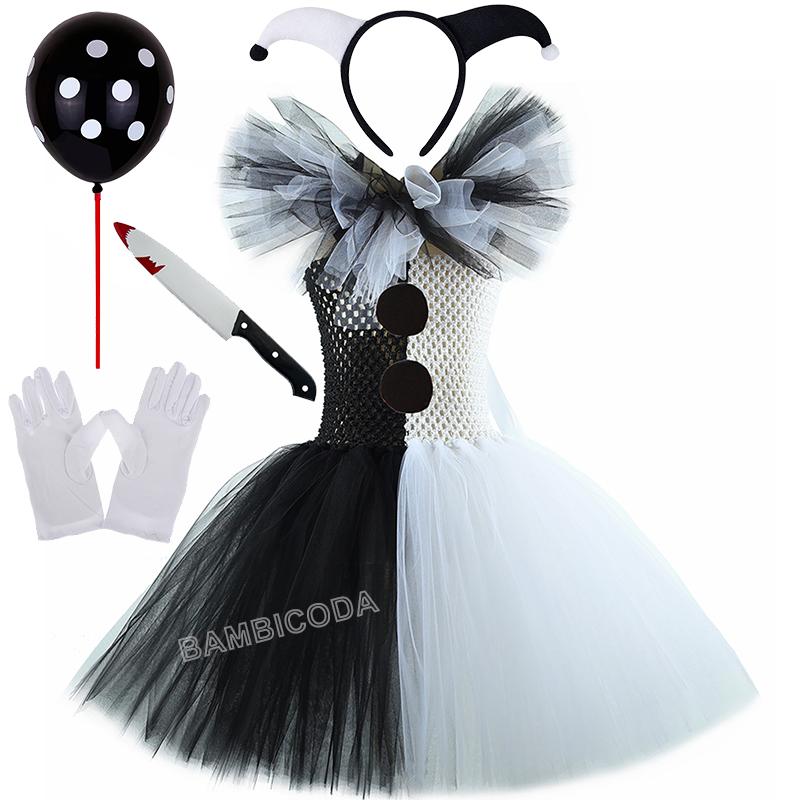 Das Clownskostüm Terrifier Art Girl Schwarz Weiß Ausgefallenes Tutu-Kleid Horror Joker Kleid für Mädchen Halloween Karnevalsparty Kostüme