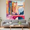 Boho Chic Wall Tapestry With Moon Phase Floral Starry Sky Design Bedroom Yoga Studio Decor