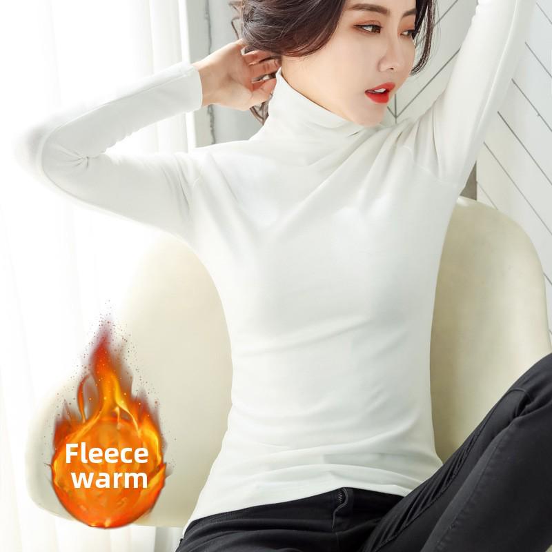 

Женская приталенная футболка с длинным рукавом, с высоким воротом, на флисовой подкладке, однотонная, в трендовом корейском стиле, осень/зима 2025 Large