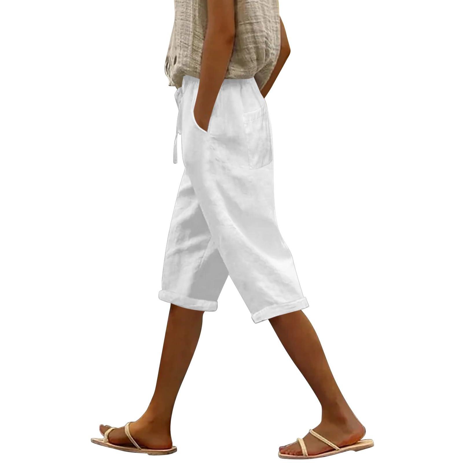 

Женские модные повседневные свободные однотонные брюки спереди и сзади с карманами 7/10 Брюки L белый