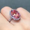 S925 Sterling Silver Pink Cubic Zirconia Oval Shaped Ring for Women Luxury Accessories Wedding Jewelry