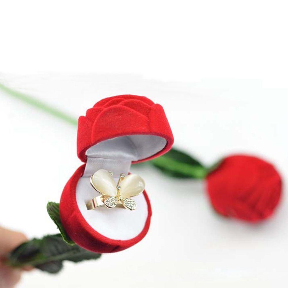 Unique Romantic Hot Flower Engagement Velvet Box Red Wedding Pendant Storage Gift Rose Ring Jewelry