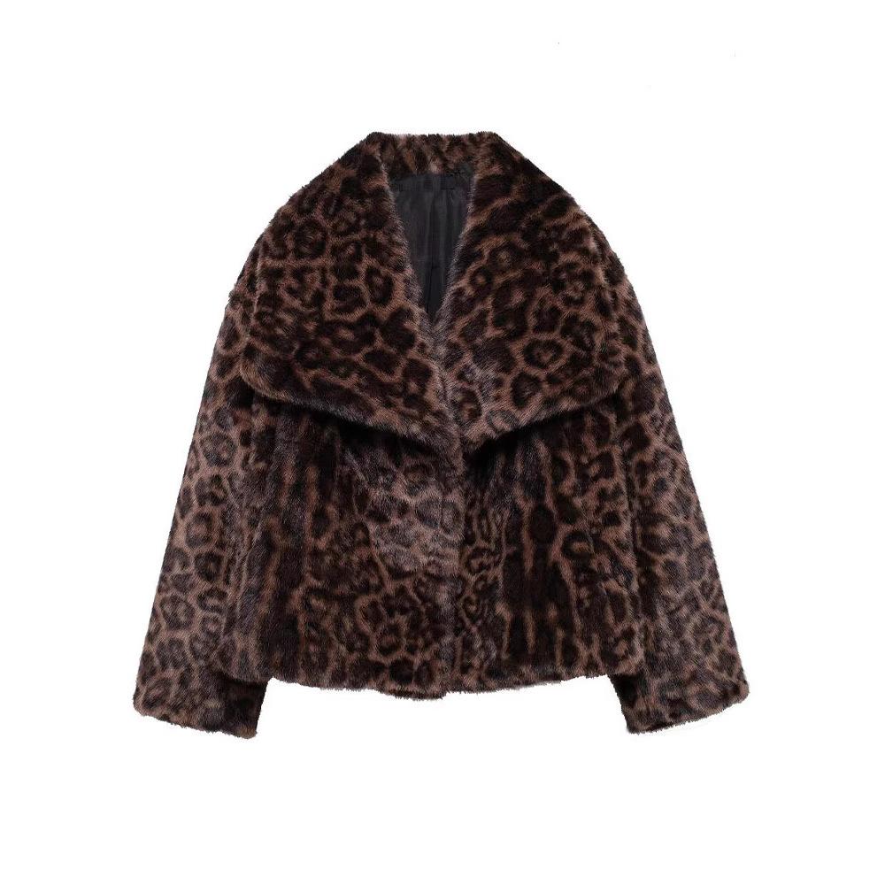 Women's thick leopard print jacket women's winter new fluffy imitation fur autumn and winter x