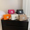 Pu Small Square Crossbody Bag With Silver Letter Decorated Checkered Texture For Daily Casual Women