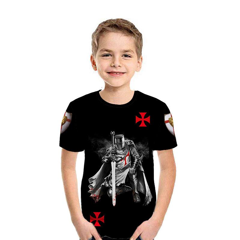 

Детская повседневная футболка с коротким рукавом для мальчиков, детские топы с 3D-принтом, детская футболка Knight 120cm
