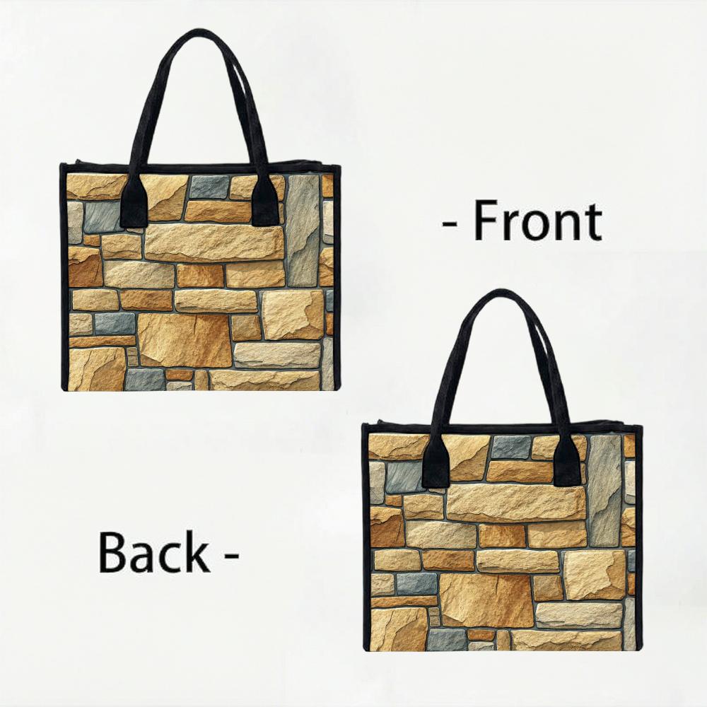 Vintage Stone Pattern Tote Bag Fashion Portable Shoulder Bag for Daily Use