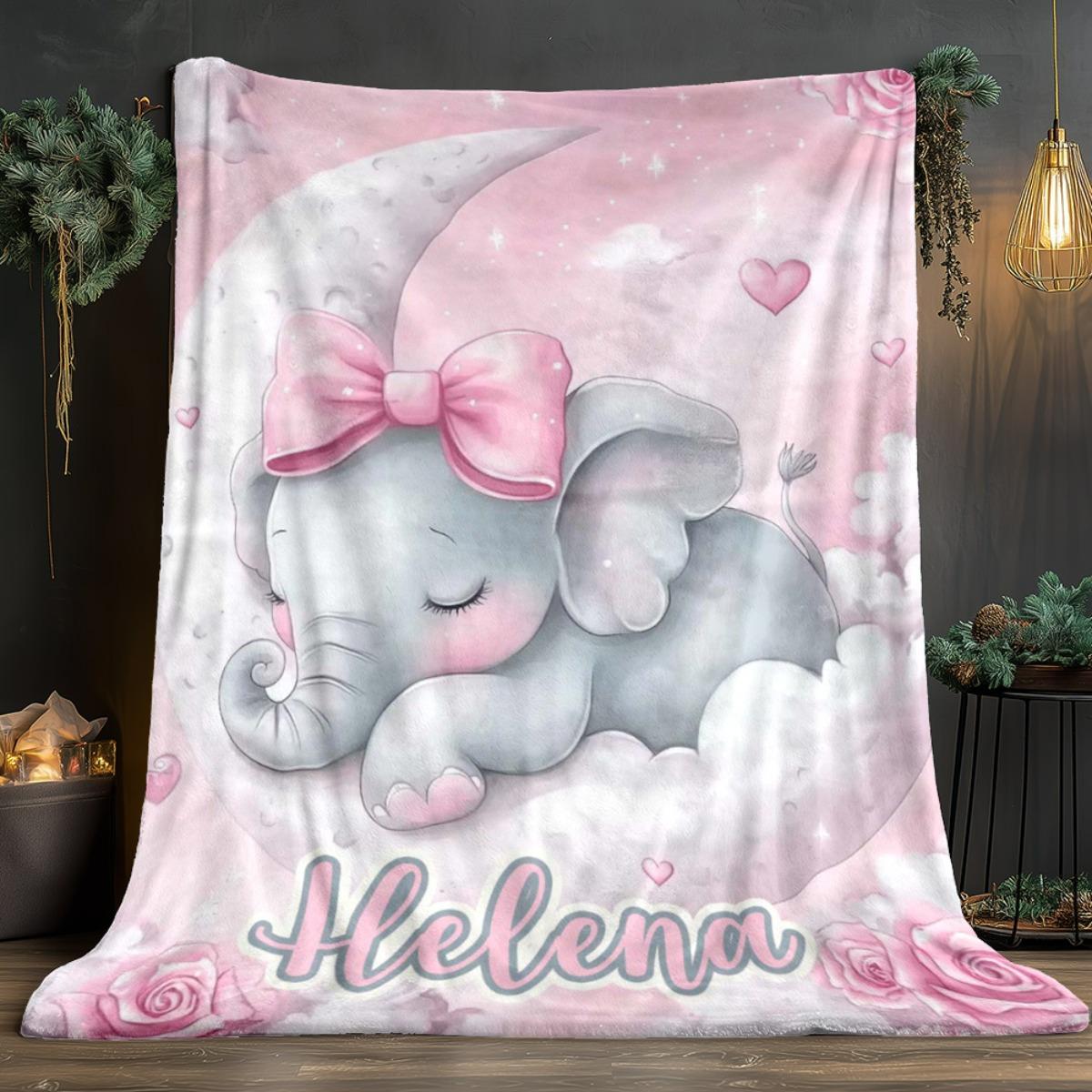 Op maat Roze Olifant Deken Gepersonaliseerde Naam Baby Meisje Cadeau Fleece Plaid Zacht Warm Alle Seizoenen Kinderkamer Decor 130x150cm51x59in